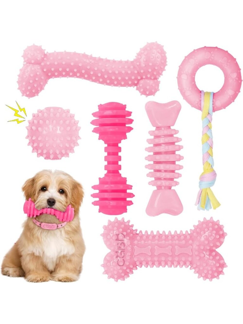 6 Pack Puppy Chew Toys - Soft Teething Toys for Small Dogs, Fun Pink Set